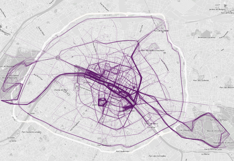 Trajets de course à pied dans Paris